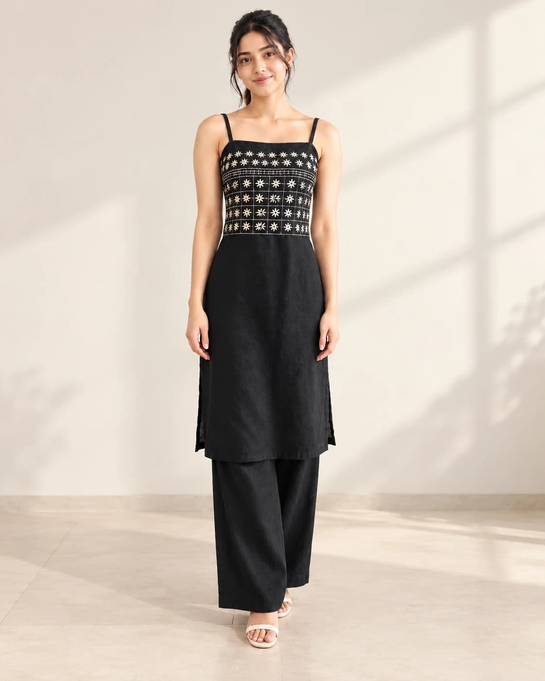 Embroidered Top and Trouser Set front studio view
